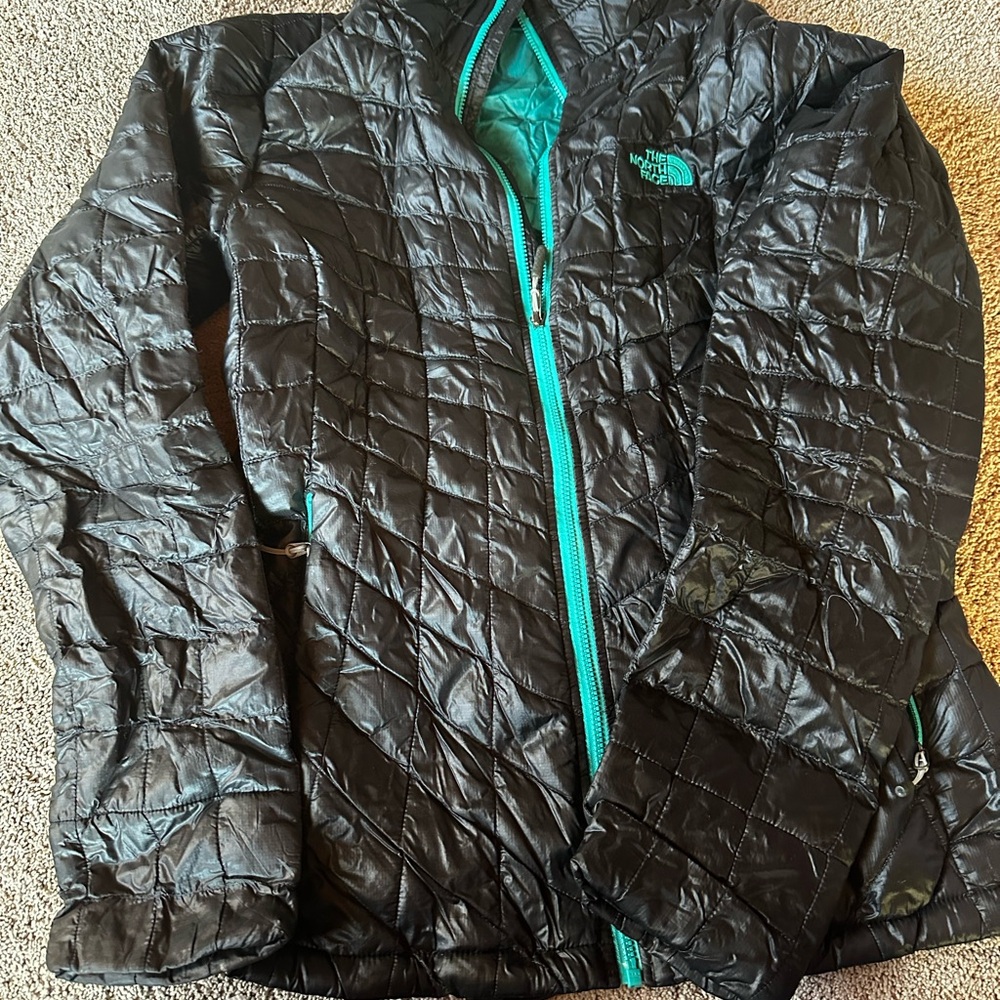 The North Face Black Quilted Jacket with Teal Accents